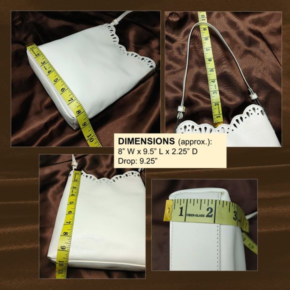 KIYTO Japan white Leather Satchel Perforated Scalloped Edge Shoulder Bag Purse - Picture 10 of 11